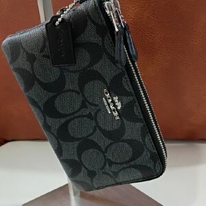 Coach Black and Gray Double Zip Signature Wristlet *NWOT*